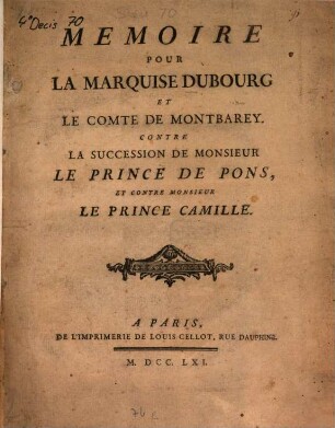 Mémoire pour la Marquise Dubourg