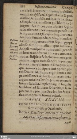 Caput XXXVIII. De Septem Adminiculis Infirmae nostrae Orationis