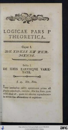 Logicae Pars I. Theoretica.