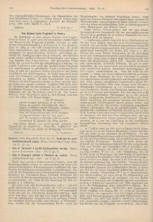 143 [Rezension] Lightfoot, J. B., Das Muratori‘sche Fragment in Versen