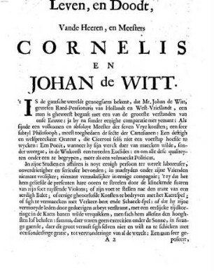 Leven, en Doodt, Vande Heeren, en Meesters Cornelis En Johan de Witt