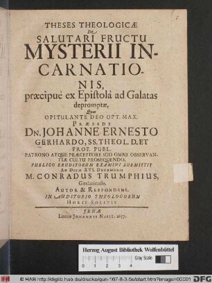 Theses Theologicae De Salutari Fructu Mysterii Incarnationis, praecipue ex Epistola ad Galatas depromptae