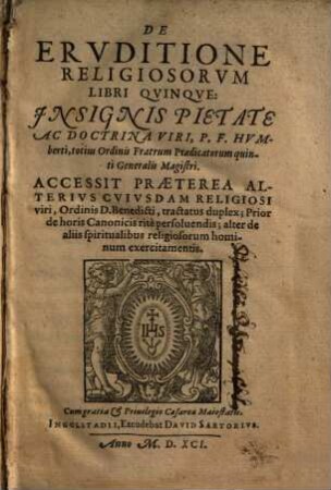 De Ervditione Religiosorvm : Libri Qvinqve
