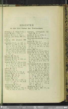 Register zu den drei Teilen der Vorlesungen