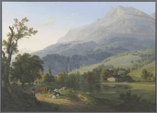Vue de l'Aiguille de Varens de la Cascade de Chêde, & du Village de ce même nom, prise Sur la route de Chêde au pont des Chèvres Vue de l'Aiguille de Varens de la Cascade de Chêde, & du Village de ce même nom, prise Sur la route de Chêde au pont des Chèvres