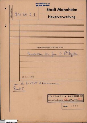 Sammlung der Niederschriften über die Aufsichtsrats-Sitzungen der Großkraftwerk Mannheim AG