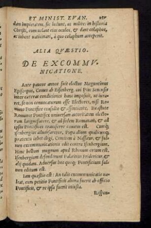 Alia Quaestio. De Excommunicatione.