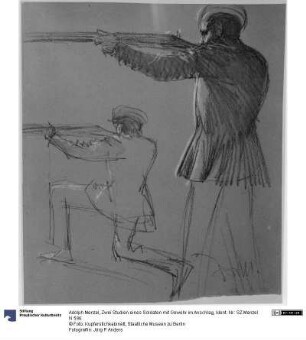 Zwei Studien eines Soldaten mit Gewehr im Anschlag