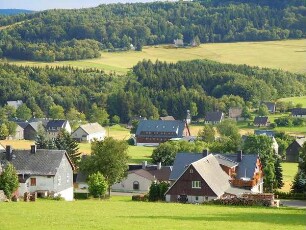 Kurort Seiffen im Erzgebirge - Wohnhäuser : Wohnhäuser am Waldrand. Aufgenommen in Seiffen am 28. Juli 2011