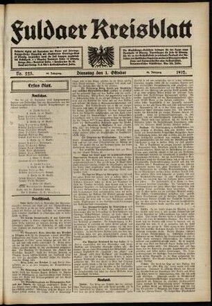 Erste Ausgabe vom Dienstag, den 01. Oktober 1912.