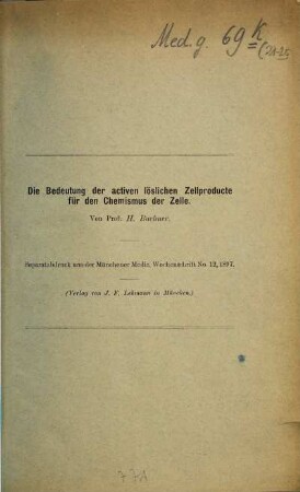 Kleine medizinische Abhandlungen : Separatabdrucke aus der Münchener medizinischen Wochenschrift. 21