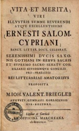 Vita et merita ... Ernesti Salom. Cypriani