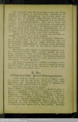 B. Die obligatorische Fortbildungsschule