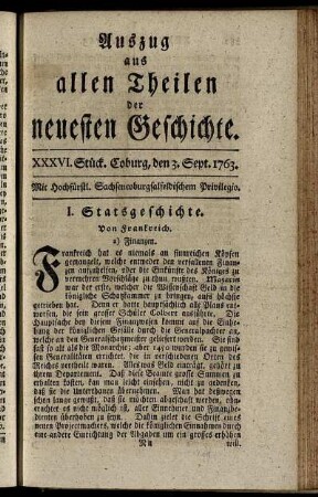 XXXVI. Stück. Coburg, den 3. Sept. 1763.