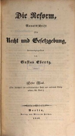Zeitschrift für volksthümliches Recht und nationale Gesetzgebung. 3, 3. 1846