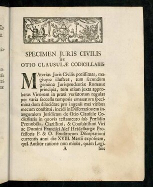 1-3, Specimen Juris Civilis De Otio Clausulae Codicillaris.