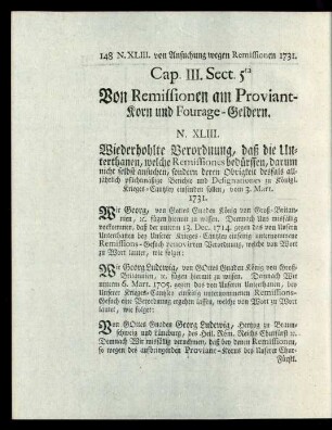 Cap. III. Sect. 5ta Von Remissionen am Proviant-Korn und ...