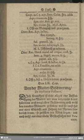 Das LIX. Cap. Von der Mutter-Beschwerung, De Hysterica Passione