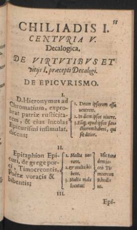 Chiliadis I. Centuria V. Decalogica. De Virtutibus Et vitiis I. praecepti Decalogi.