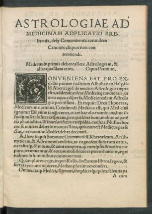 Astrologiae Ad Medicinam Adplicatio Brebrevis, deque Convenientia earundem Canones aliquot non contemnendi.