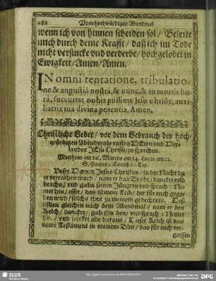 Christliche Gebet, vor dem Gebrauch des hochwürdigen Abendmahls unsers Herrn und Heylandes Jesu Christi, zu sprechen