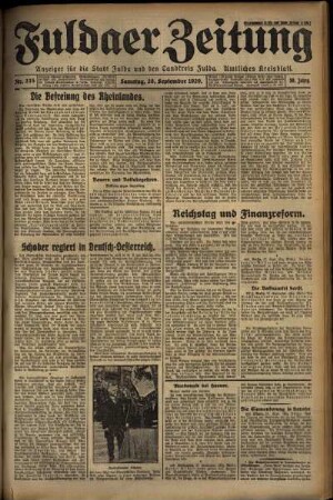 Erste Ausgabe vom Samstag, den 28. September 1929.