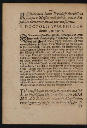 D. Doctoris Wolffii Orationis pars tertia.