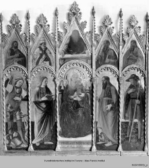 Thronende Madonna mti Kind umgeben von Heiligen