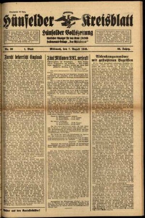 Erste Ausgabe vom Mittwoch, den 07. August 1940.