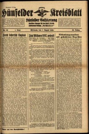 Erste Ausgabe vom Mittwoch, den 07. August 1940.