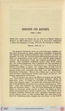 Berichte und Kritiken 1833-1835