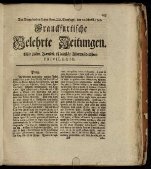 Num. XXI. Dienstags, den 12. Martii. 1748 - Num. XXX. Freytags, den 12. April. 1748