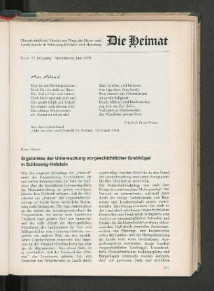 Ergebnisse der Untersuchung vorgeschichtlicher Grabhügel in Schleswig-Holstein