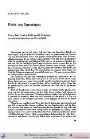 Fidelis von Sigmaringen. Vortrag beim Festakt anläßlich des 350. Todestages.