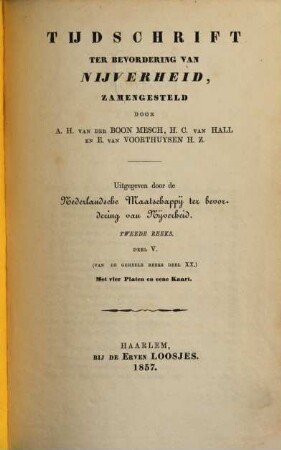 Tijdschrift ter bevordering van nijverheid. 20,1. 1857 = Reeks 2, Deel 5