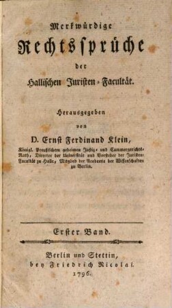 Merkwürdige Rechtssprüche der Hallischen Juristen-Facultät, 1