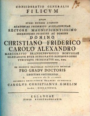 Consideratio Generalis Filicum : D. [] Aprilis M D CCLXXXIV.