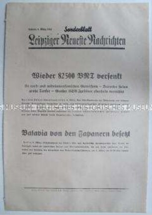 Sonderblatt der "Leipziger Neuesten Nachrichten" zum Kriegsverlauf in nord- und mittelamerikanischen Gewässern und in Ostasien