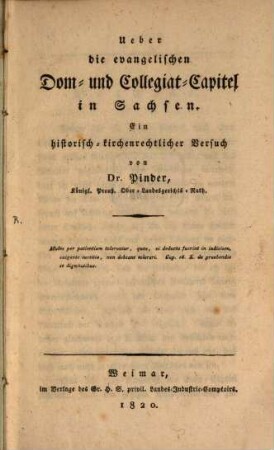 Ueber die evangelischen Dom und Collegiat Capitel in Sachsen : ein historisch-kirchenrechtlicher Versuch