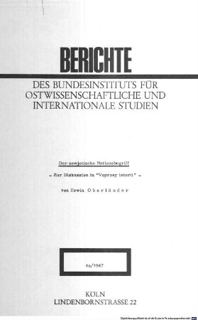 Der sowjetische Nationsbegriff : zur Diskussion in "Voprosy istorii"
