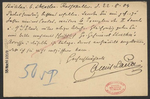 Brief an B. Schott's Söhne : 22.08.1904