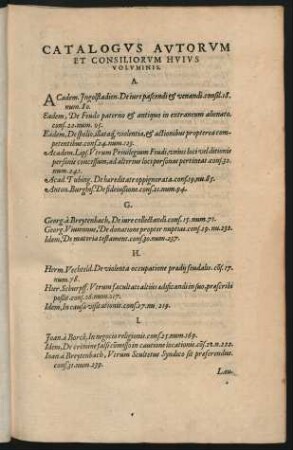Catalogus Autorum Et Consiliorum Huius Voluminis.