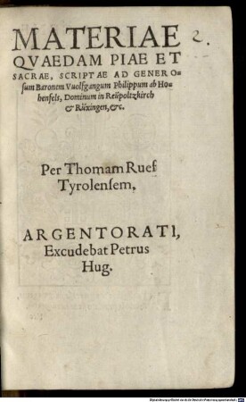 Materiae quaedam piae et sacrae ...