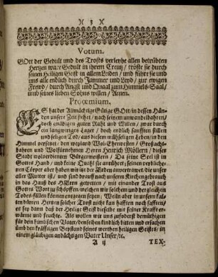 Votum; Proœmium; Textus; Exordium; Erster Theil; Ander Theil; Dritter Theil.
