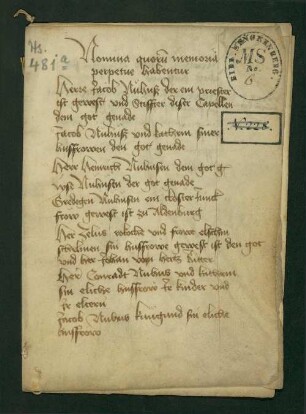 UB Gießen, Hs 481a - Memorialbuch der Allerheiligenkapelle zu Frankfurt am Main. - UB Gießen, Hs 481a