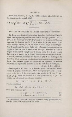 QUESTION DE CONCOURS DE L'ÉCOLE POLYTECHNIQUE (1886).