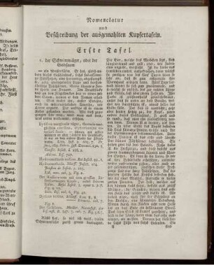 Nomenclatur und Beschreibung der ausgemahlten Kupfertafeln. Erste Tafel. [bis] Fünfte Tafel.