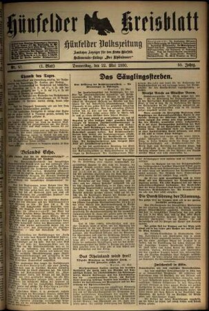 Erste Ausgabe vom Donnerstag, den 22. Mai 1930.