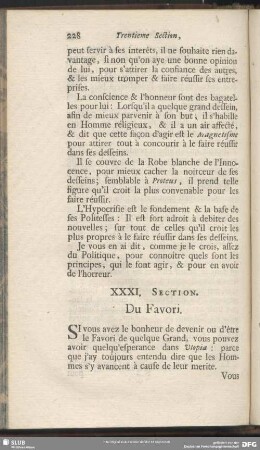 XXXI. Section. Du Favori