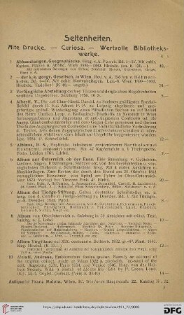 Seltenheiten. Alte Drucke. - Curiosa. - Wertvolle Bibliothekswerke (Nr. 1 - 803)
